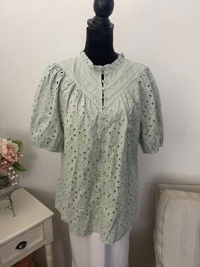 Mint Green Lace Short Sleeve Blouse